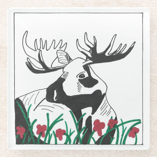 Rustige artistieke wilde bloemen Moose Glazen Onderzetter (Voorkant)