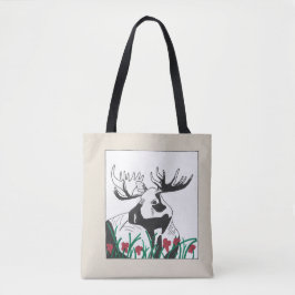 Rustige artistieke wilde bloemen Moose Tote Bag
