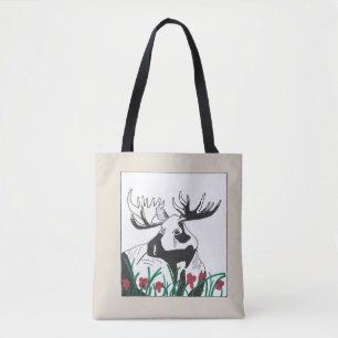 Rustige artistieke wilde bloemen Moose Tote Bag
