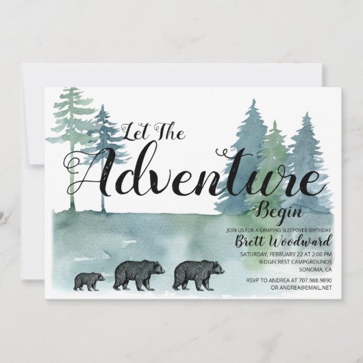 Rustige avontuur Beren Jongen Camping Birthday Kaart (Voorkant)