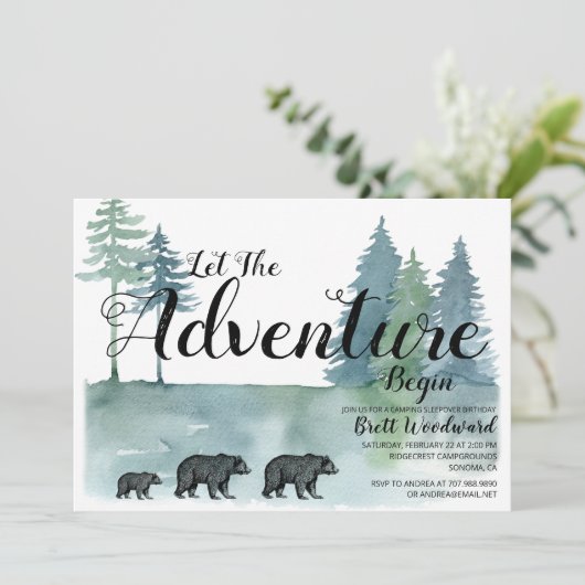 Rustige avontuur Beren Jongen Camping Birthday Kaart (Staand voorkant)