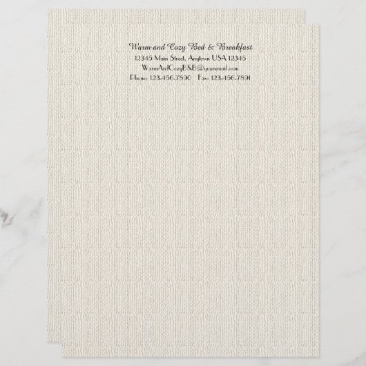 Rustige B&B Guest Information Filler Page Off Whit Briefhoofd (Voorkant / Achterkant)