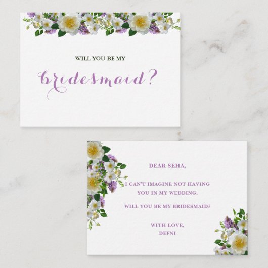 Rustige baarse florale zal je mijn bruidsmeisje zi informatiekaartje (Voorkant / Achterkant)
