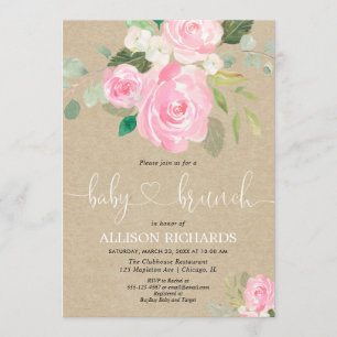 Rustige baby brunch girl douchroze floral kaart
