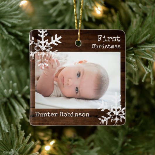 Rustige Baby Eerste Kerst Foto Keramisch Ornament (Boom)