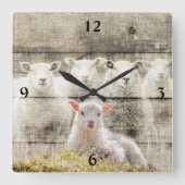 Rustige Baby Lamb Burlap Square Wall klok (Voorkant)