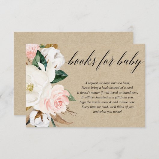 Rustige baby shower florale blush informatiekaartje (Voorkant / Achterkant)