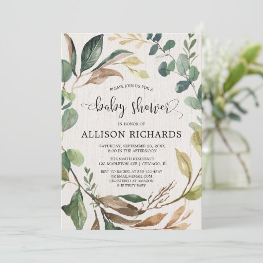 Rustige baby shower genderneutraal houtsplatform kaart (Staand voorkant)