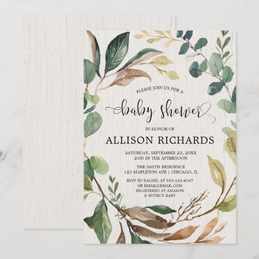 Rustige baby shower genderneutraal houtsplatform kaart (Voorkant / Achterkant)