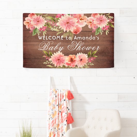 Rustige baby shower koraalappelmolen bruin spandoek (Insitu)