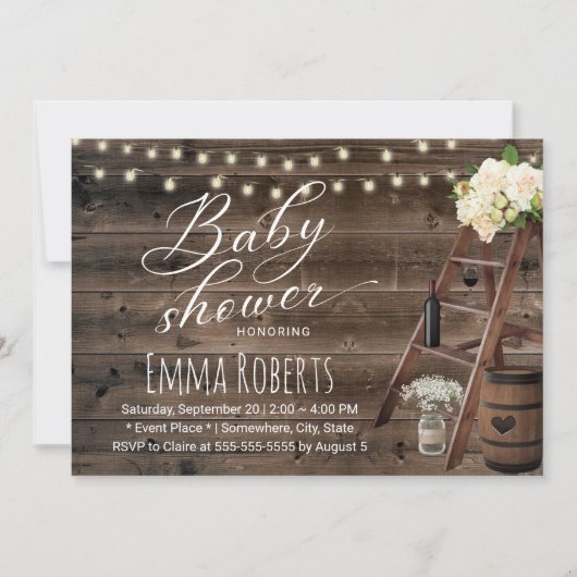 Rustige Baby shower met wijnloop en houten ladder Kaart (Voorkant)