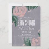Rustige Baby shower Pink Rose Floral Grey Kaart (Voorkant)