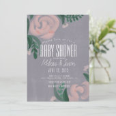 Rustige Baby shower Pink Rose Floral Grey Kaart (Staand voorkant)