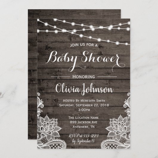 Rustige Baby shower Uitnodiging met houten achterg (Voorkant / Achterkant)