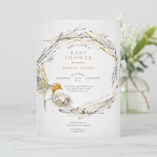 Rustige Baby shower van de Waterverf van vogels en Kaart (Staand voorkant)