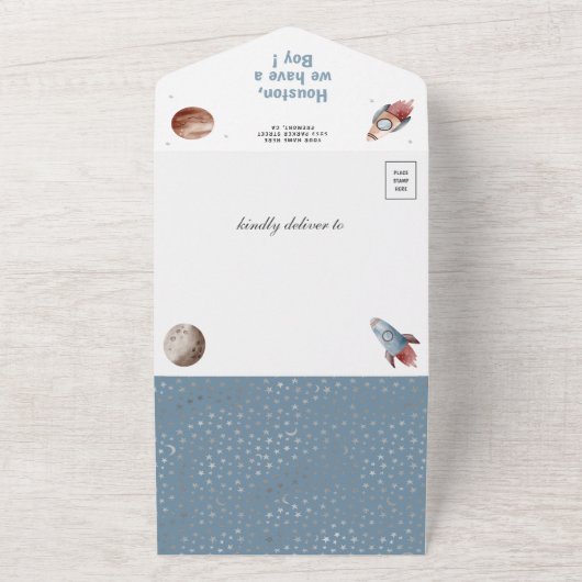 Rustige Baby shower voor ultravioletruimteverwarmi All In One Uitnodiging (Buitenkant)