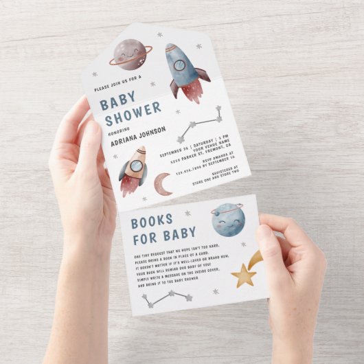 Rustige Baby shower voor ultravioletruimteverwarmi All In One Uitnodiging (Afscheurbaar)