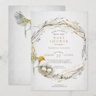 Rustige Baby shower voor vogel en neststation met Kaart