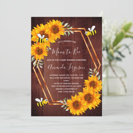Rustige Baby showers zonnebloemen van bijen bruin  Kaart (Staand voorkant)
