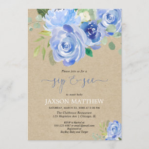 Rustige baby Sip ziet blauwe florale waterverven Kaart