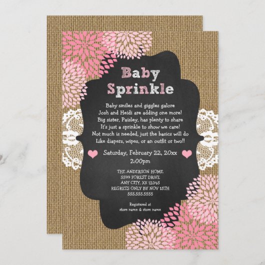 Rustige baby sprinkle nodigt roze dahlias uit kaart (Voorkant / Achterkant)