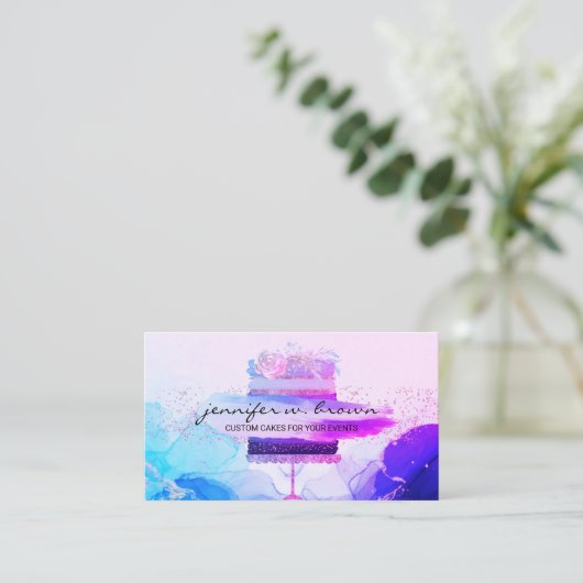 Rustige bakkerij Cake Elegant Blauw roze Visitekaartje (Staand voorkant)