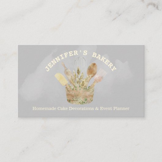 Rustige bakkerijgebak waterverf van houten kok visitekaartje (Voorkant)