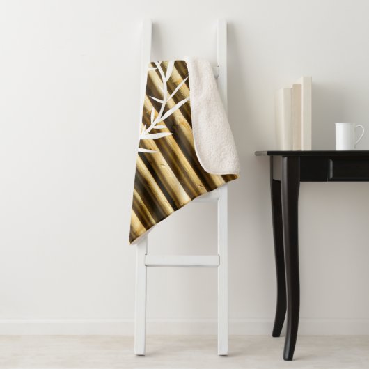 Rustige Bamboe Monogram - Verticale lijnenpatroon Sherpa Deken (In situ)