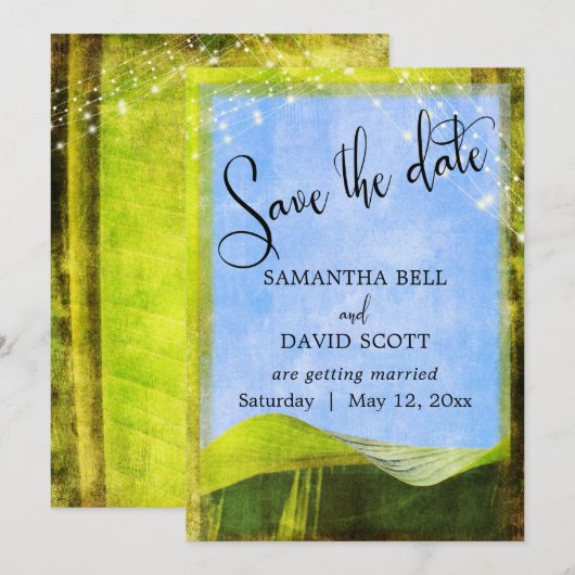 Rustige Bananenblad met Lichtjes Boho Save the Dat Kaart (Voorkant / Achterkant)