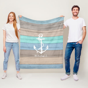 Rustige band Nautical Stripes & Anchor Fleece Deken