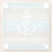Rustige band Nautical Stripes & Anchor Glazen Onderzetter (Achterkant)