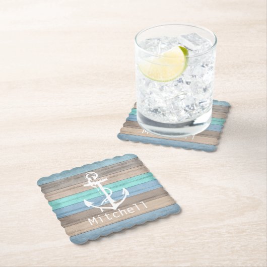 Rustige band Nautical Stripes & Anchor Kartonnen Onderzetters (Insitu)