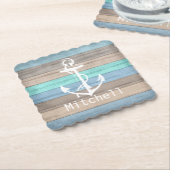 Rustige band Nautical Stripes & Anchor Kartonnen Onderzetters (Gebogen)