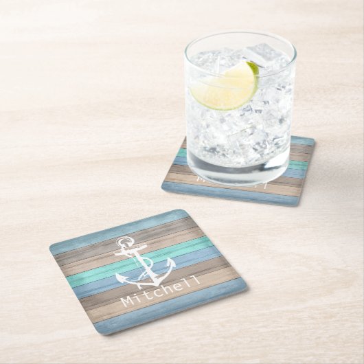 Rustige band Nautical Stripes & Anchor Kartonnen Onderzetters (Insitu)