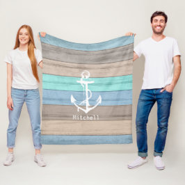 Rustige band Nautische strips en anker Fleece Deken