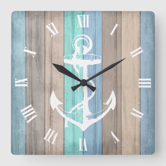 Rustige band Nautische strips en anker Vierkante Klok (Voorkant)