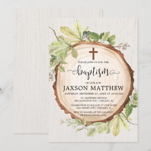 Rustige baptismebossen herfst bladgroen kaart (Voorkant / Achterkant)