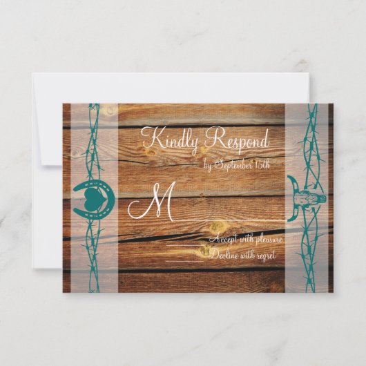Rustige Barbed Wire Hoefijzer Wedding RSVP-kaarten RSVP Kaartje (Voorkant)