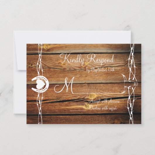 Rustige Barbed Wire Hoefijzer Wedding RSVP-kaarten RSVP Kaartje (Voorkant)