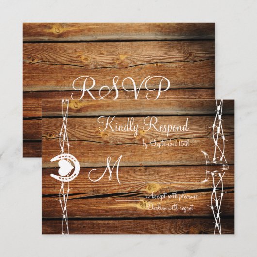 Rustige Barbed Wire Hoefijzer Wedding RSVP-kaarten RSVP Kaartje (Voorkant / Achterkant)