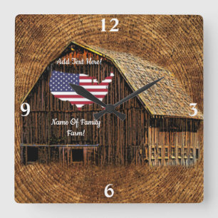 Rustige Barn American Flag Square Wall klok