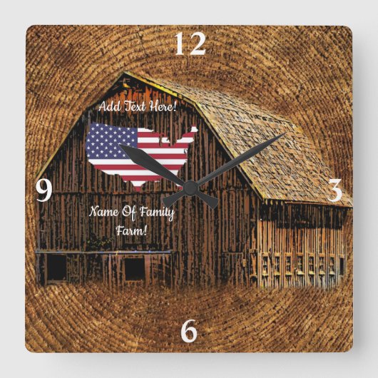 Rustige Barn American Flag Square Wall klok (Voorkant)