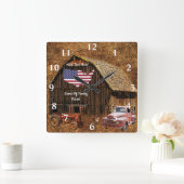 Rustige Barn American Flag Square Wall klok (Huis)