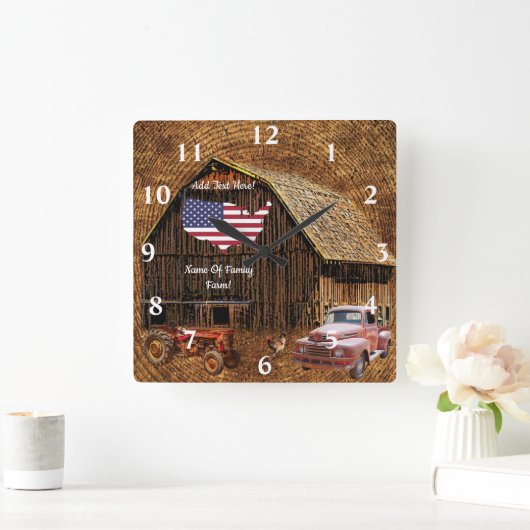Rustige Barn American Flag Square Wall klok (Huis)