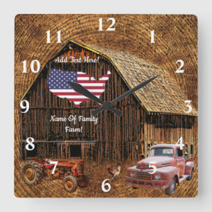Rustige Barn American Flag Square Wall klok
