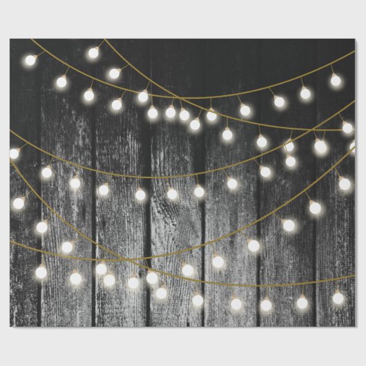 Rustige Barn Black Wood Gold String Lights Cadeaupapier (Vlak)