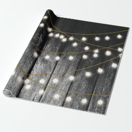 Rustige Barn Black Wood Gold String Lights Cadeaupapier
