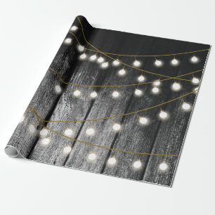 Rustige Barn Black Wood Gold String Lights Cadeaupapier