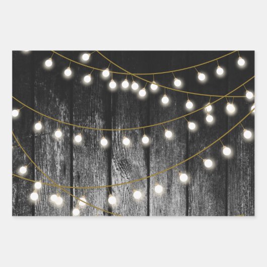 Rustige Barn Black Wood Gold String Lights Inpakpapier Vel (Voorkant 3)