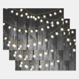 Rustige Barn Black Wood Gold String Lights Inpakpapier Vel